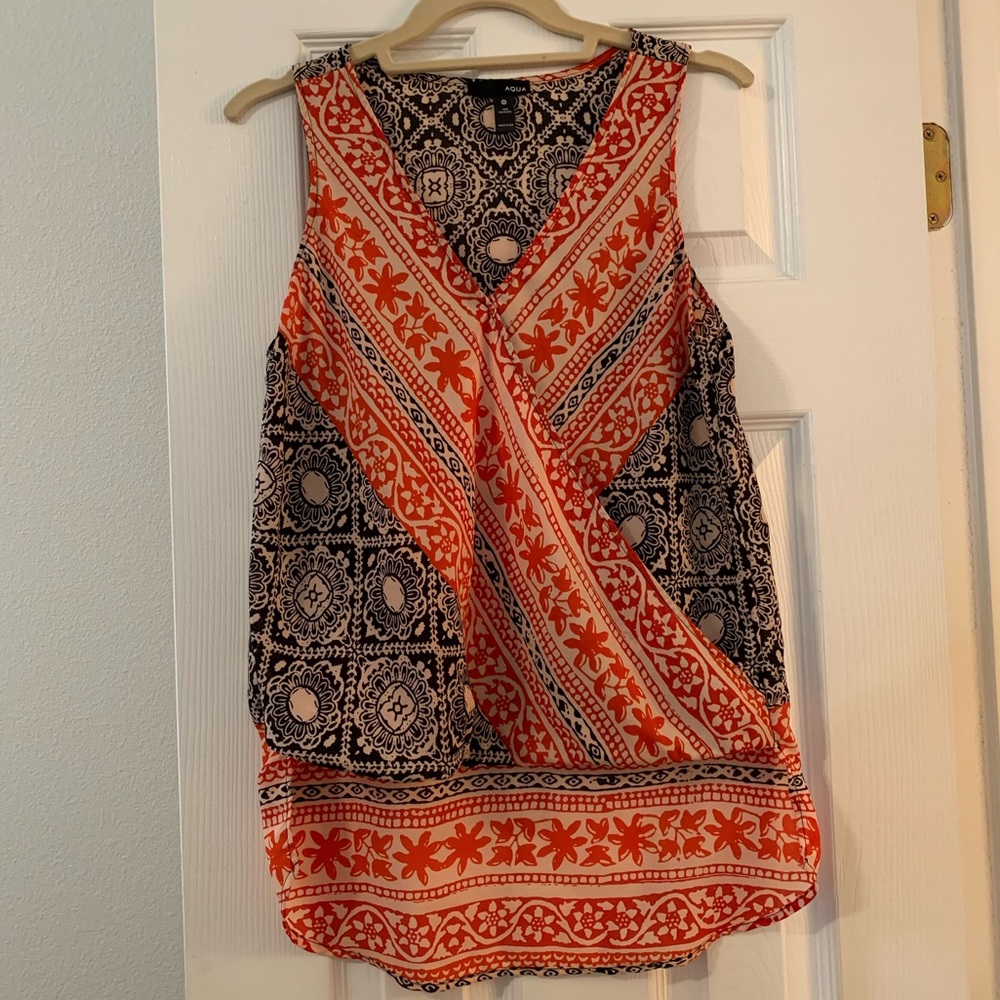 Aqua printed high low blouse